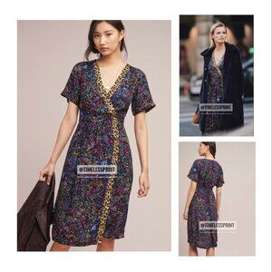 Anthropologie Floral/Animal Print Faux Wrap Dress